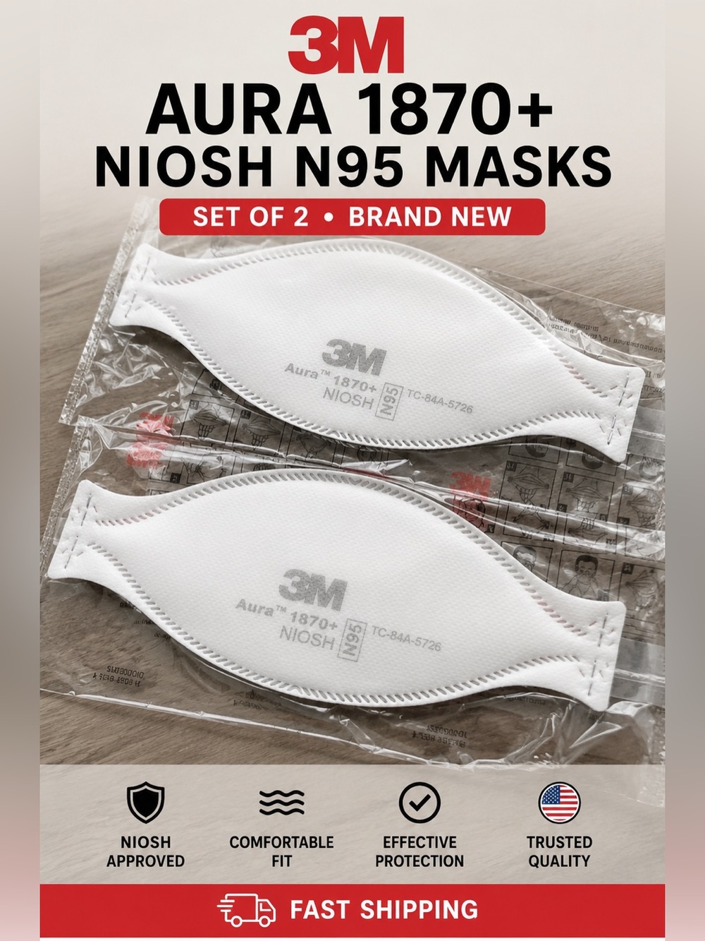 3M Aura 1870+ N95 Masks - Sets of 2